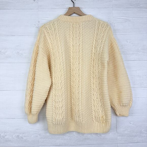 Blarney Woollen Mills Handknit Aran Sweater M 100% Wool Cream Ireland Fisherman - Picture 5 of 13